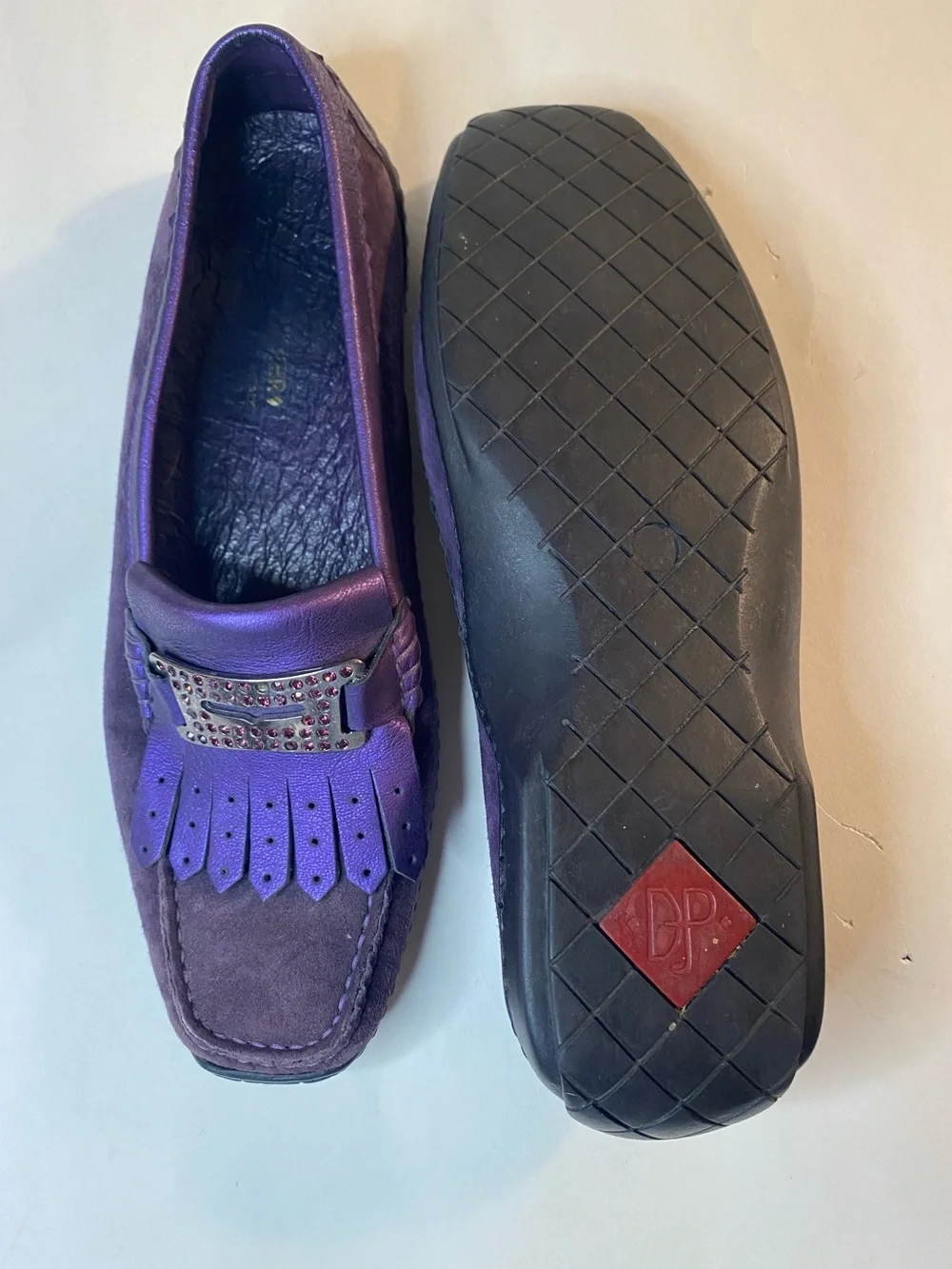 Donald Pliner Purple Suede Loafers with Fringe